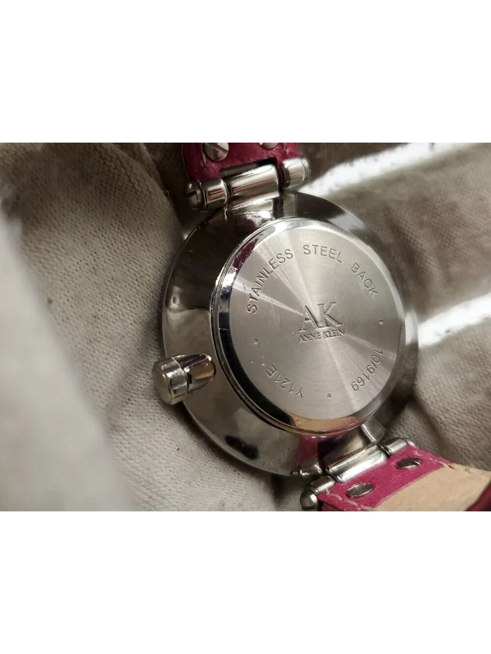 Womens AK Anne Klein Watch 34mm New Battery Pink Leather Band Y121E